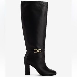 Express Black Leather Heeled Boots with Gold Accent 7 NWT